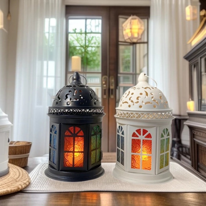 Ornate Metal Stained-Glass Tea Light Lantern Kalsten