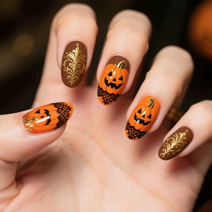 Halloween Artificial Nails with Creepy Pumpkin Design Kalsten