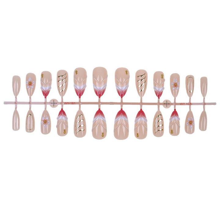 Elegant Floral and Gold Accent Press-On Nail Set Kalsten
