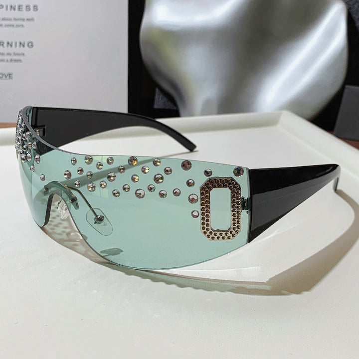 Glamorous Rhinestone-Embellished Shield Sunglasses
