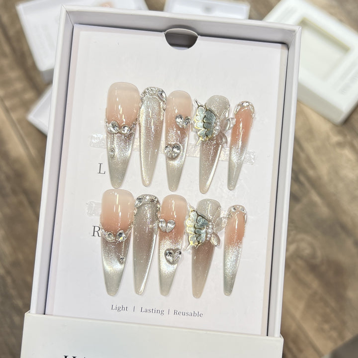 Decorative Stiletto Press-On Nail Art Set with Butterfly Accents Kalsten