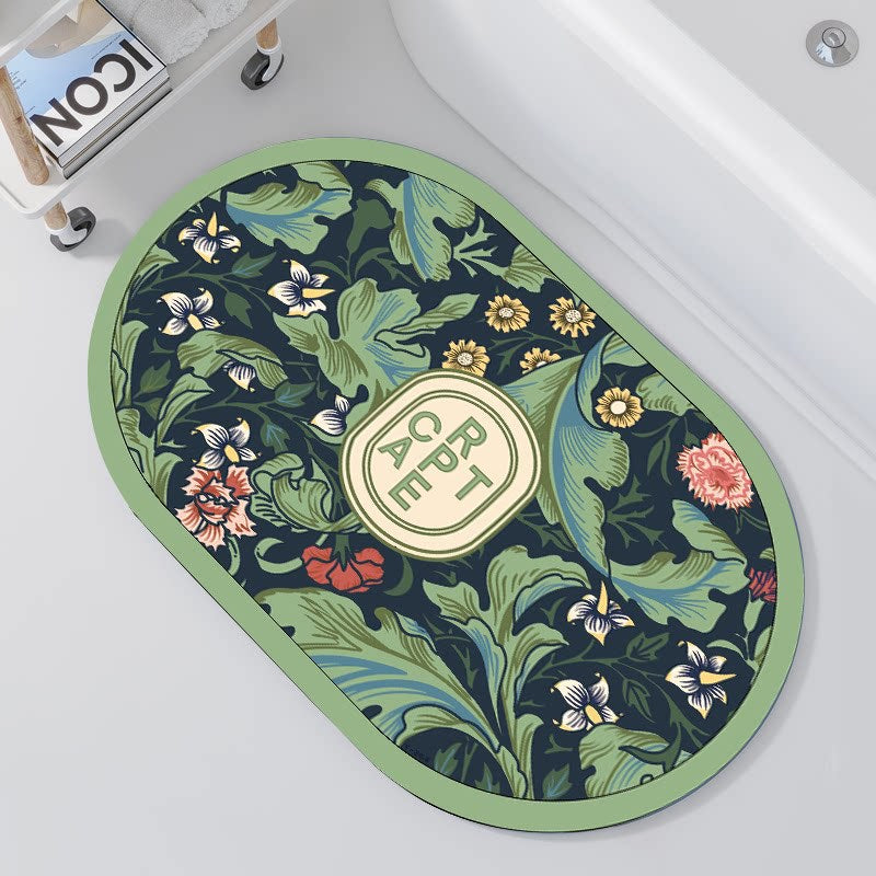Oval Floral Design Bath Mat