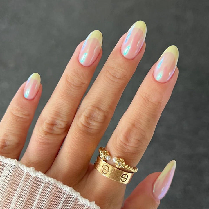 Artful Nail Extensions with Shimmering Ombre Effect Kalsten