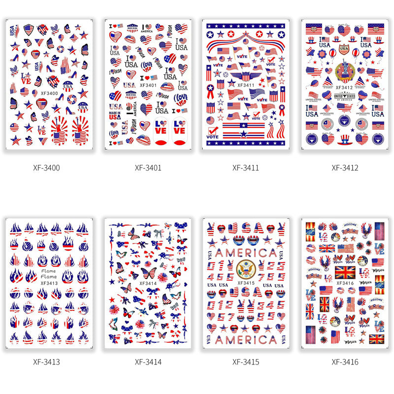 Women's nan patriotic USA themed nail art decal sticker sheets Kalsten