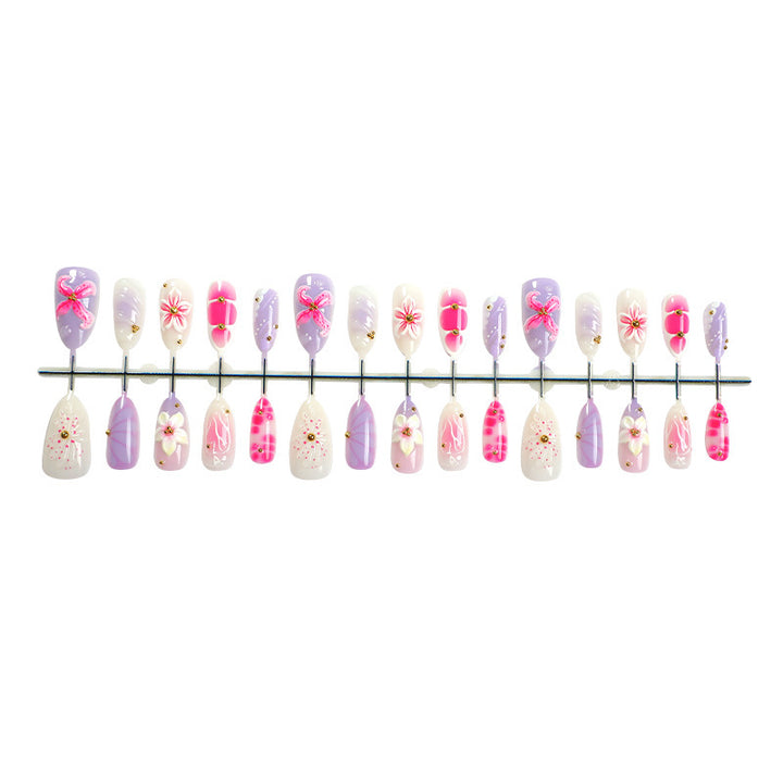 Artificial nail set with floral decorations and delicate glitter Kalsten