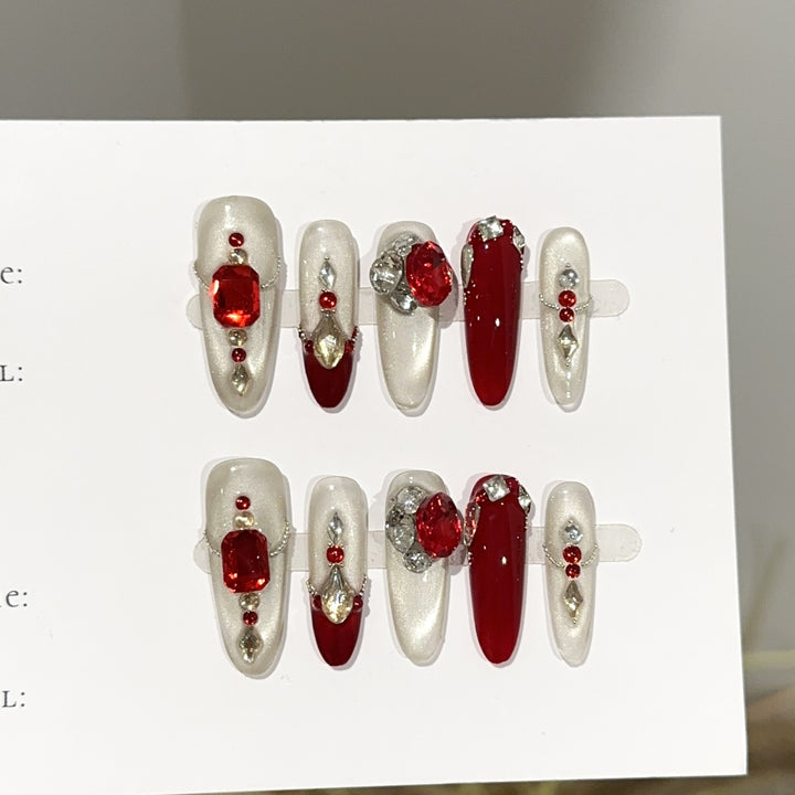 Glamorous Jewel-Decorated Press-On Nail Set