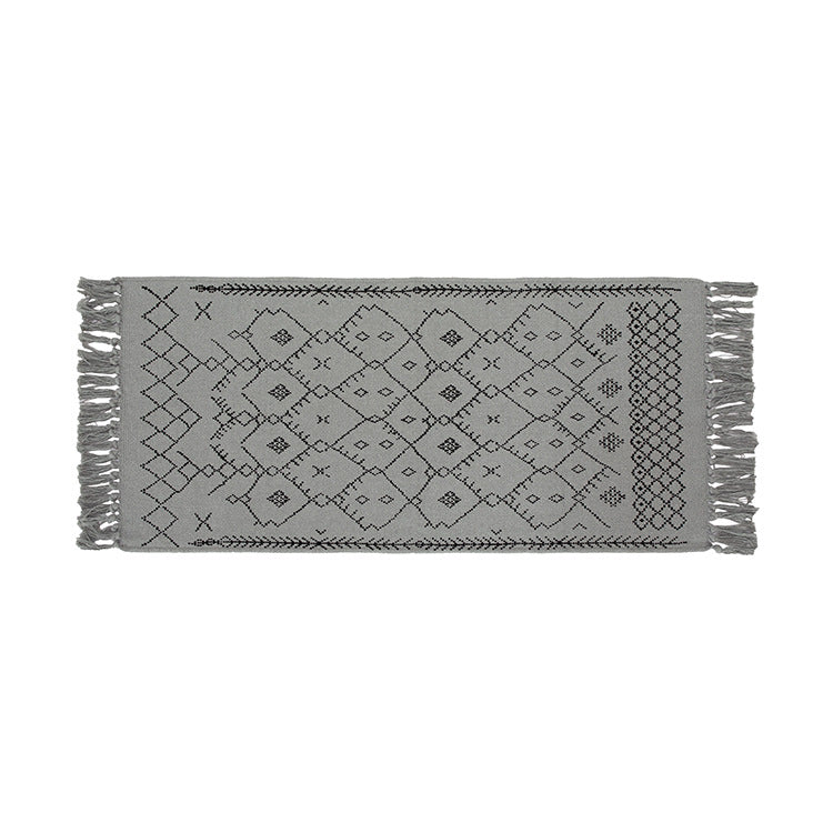 Flat-woven entrance and living room rug with Moroccan diamond jacquard and decorative fringes Kalsten