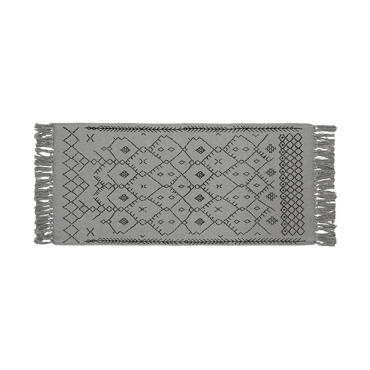 Flat-woven entrance and living room rug with Moroccan diamond jacquard and decorative fringes Kalsten
