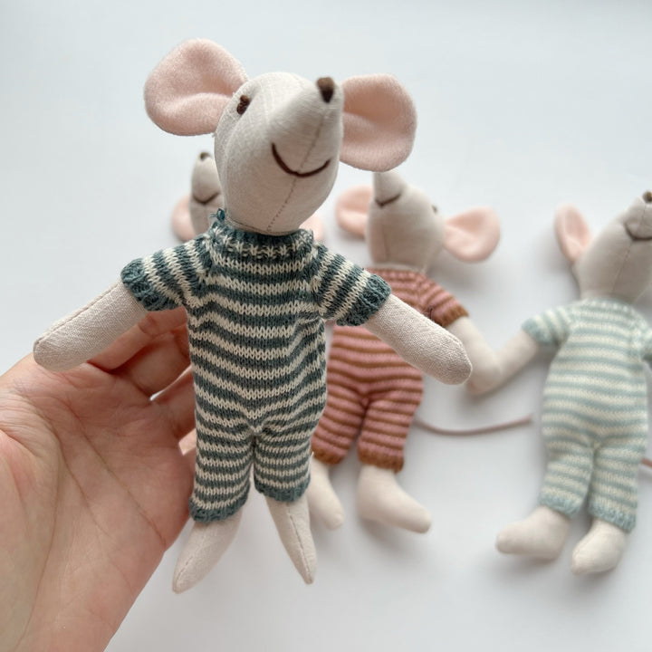 Handmade Organic Cotton Knit Mouse Plush Doll Set