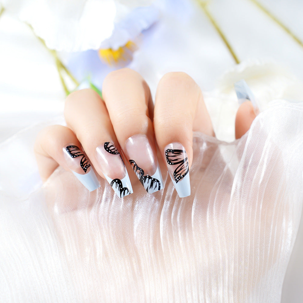 Artistic Long Coffin Press-On Nails with Butterfly Design Kalsten