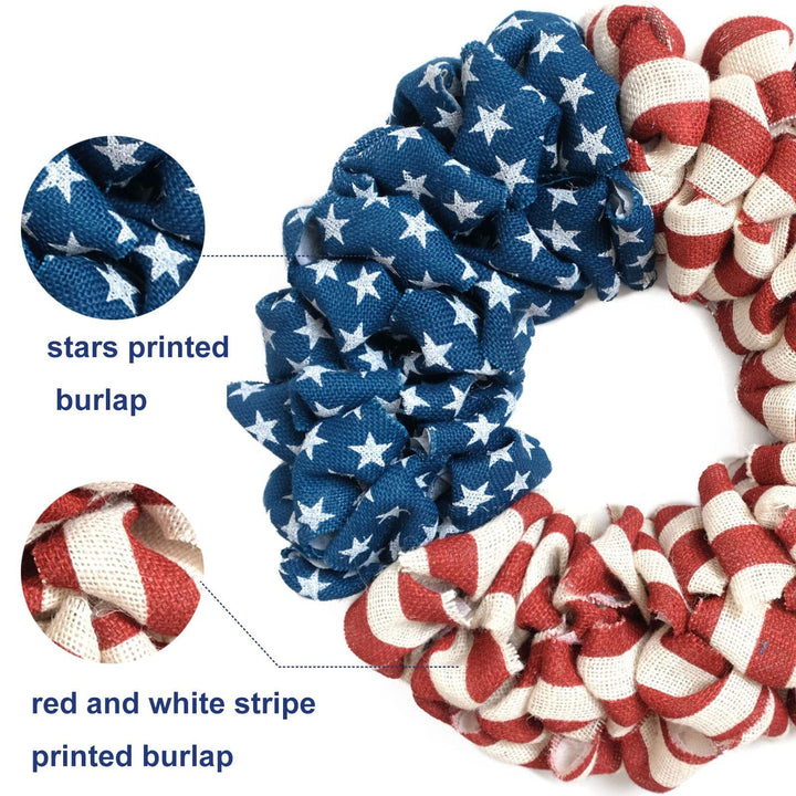 Unisex nan patriotic burlap looped front door wreath with star and stripe Americana pattern Kalsten