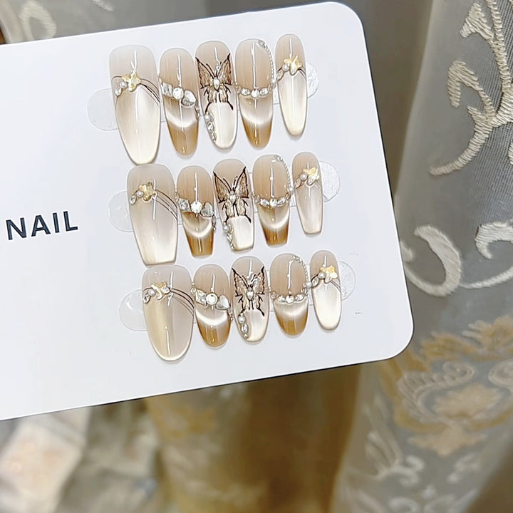 Artistic Butterfly and Pearl-Embellished Press-On Nail Set Kalsten