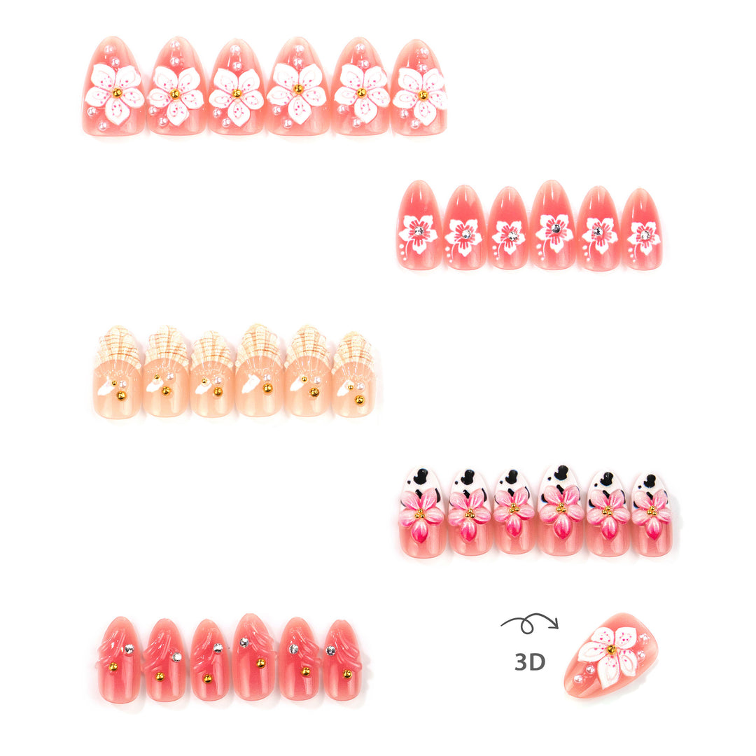 Floral Themed Press-On Nail Art Collection