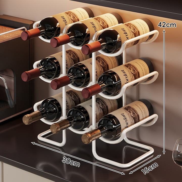 Countertop Six-Bottle Metal Wine Rack Organizer with Stacked Horizontal Holders