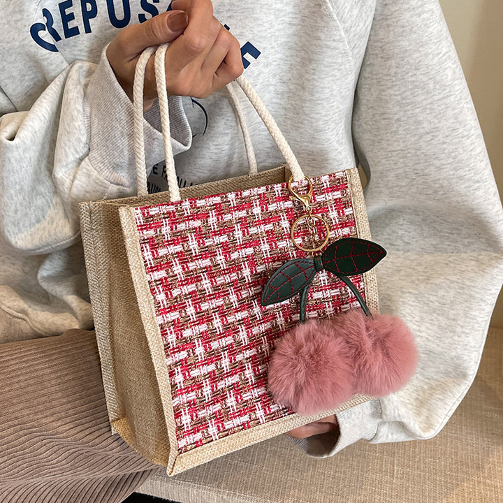 Bohemian Tote Bag with Decorative Pom Poms