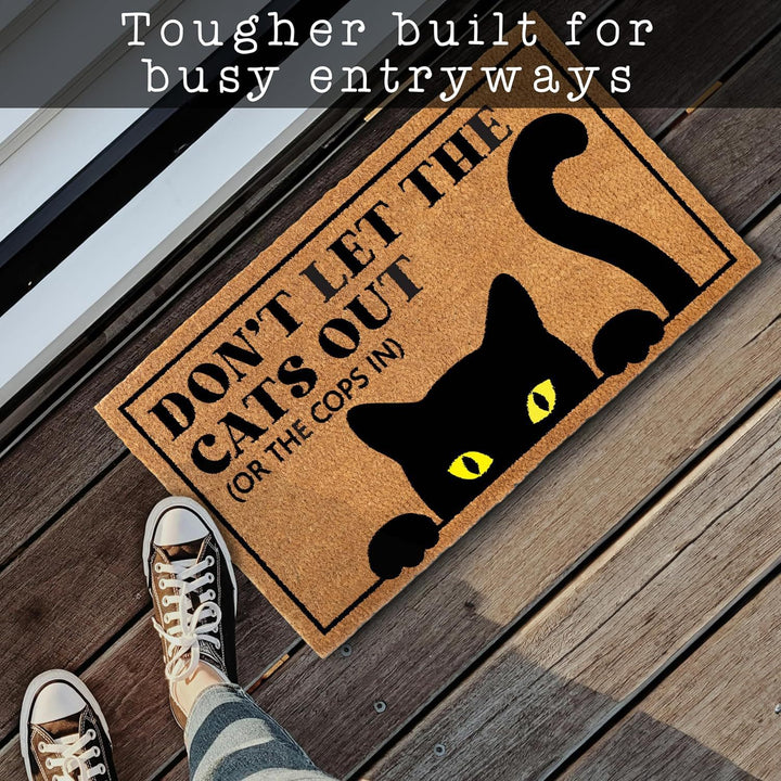 Cat-Themed Natural Coir Doormat