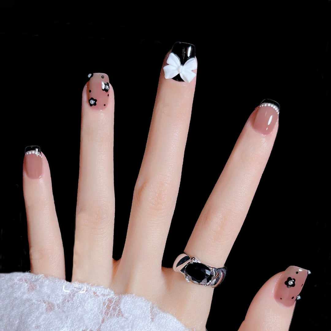 Artificial nail set with elegant bow and flower decoration Kalsten