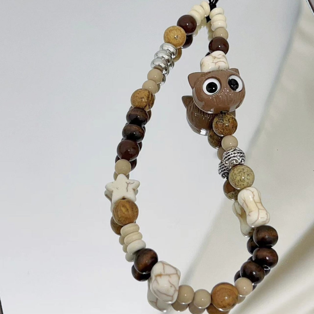 Whimsical Owl-Themed Beaded Keychain Kalsten