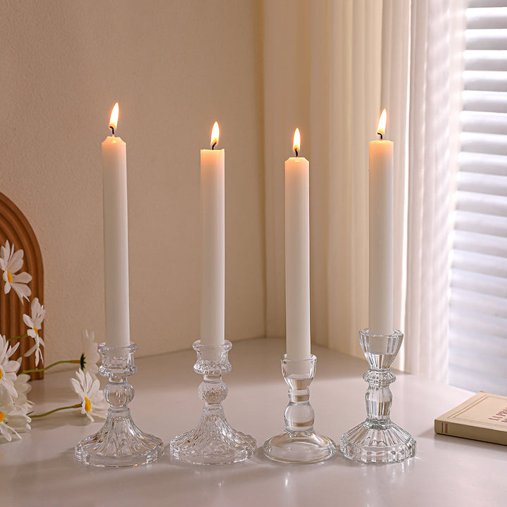Crystal-cut Glass Candlestick Holder with Ribbed Stem Kalsten