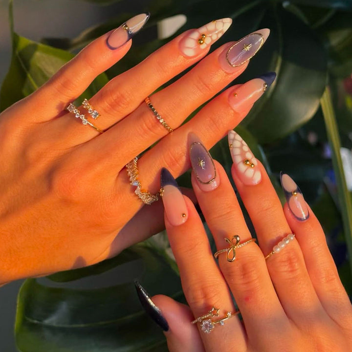 Premium Artistic Stiletto Press-On Nails with Gold Accents Kalsten
