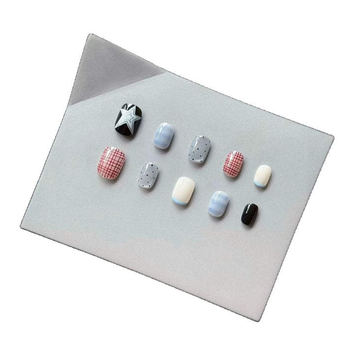 Artistic Press-On Nail Set with Geometric Patterns