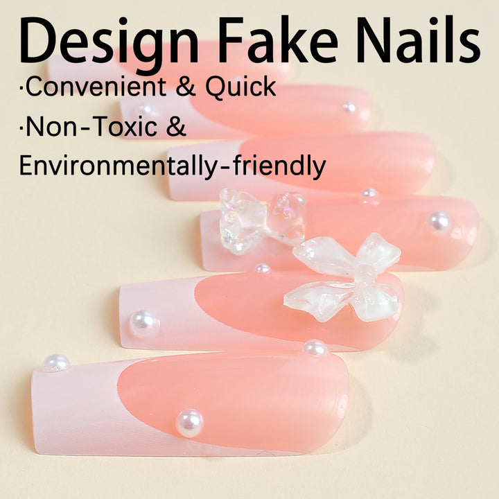 Artificial nail set with elegant 3D bows and glitter accents Kalsten