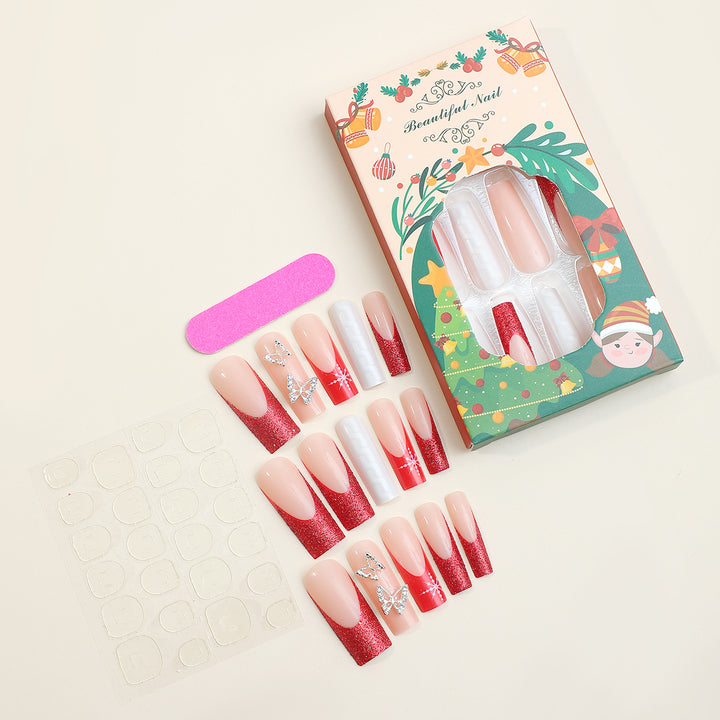 Festive Press-On Nail Art Set with Glitter and Decorative Accents Kalsten