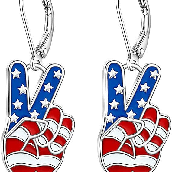 Women's nan patriotic peace sign enamel dangle earrings with leverback clasp and hypoallergenic plating Kalsten
