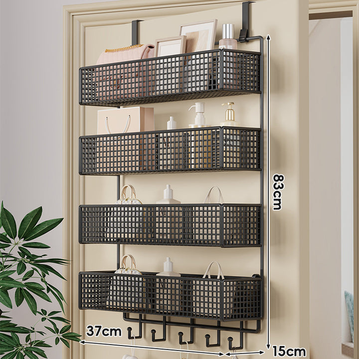 Over-Door Hanging Double-Tier Ventilated Mesh Storage Basket Organizer with Hooks