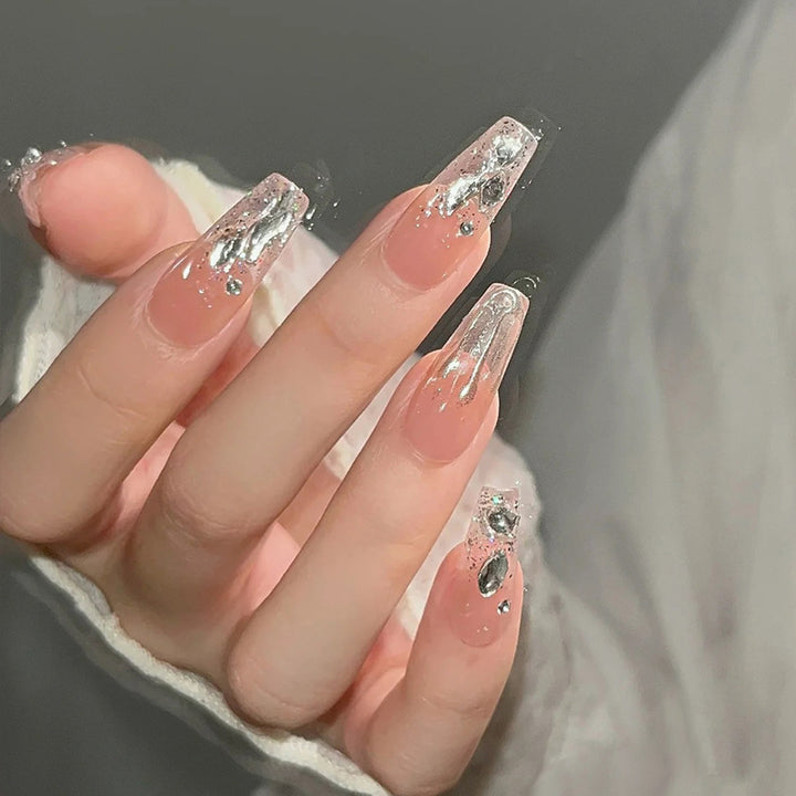 Decorative Stiletto Press-On Nails with Gemstone Accents Kalsten