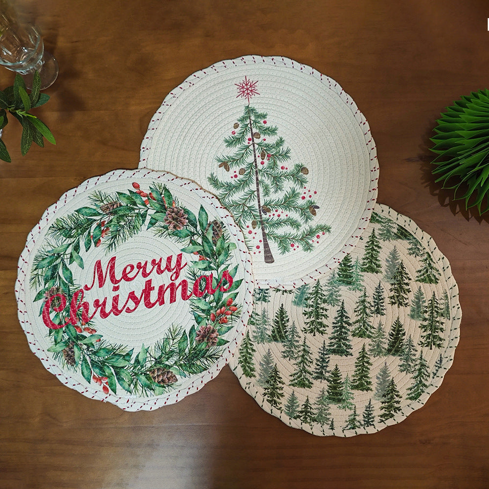 Braided round Christmas tree skirt made of cotton with quilted winter motif Kalsten