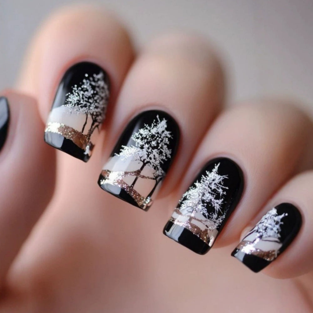 Artificial nails with romantic winter forest pattern Kalsten