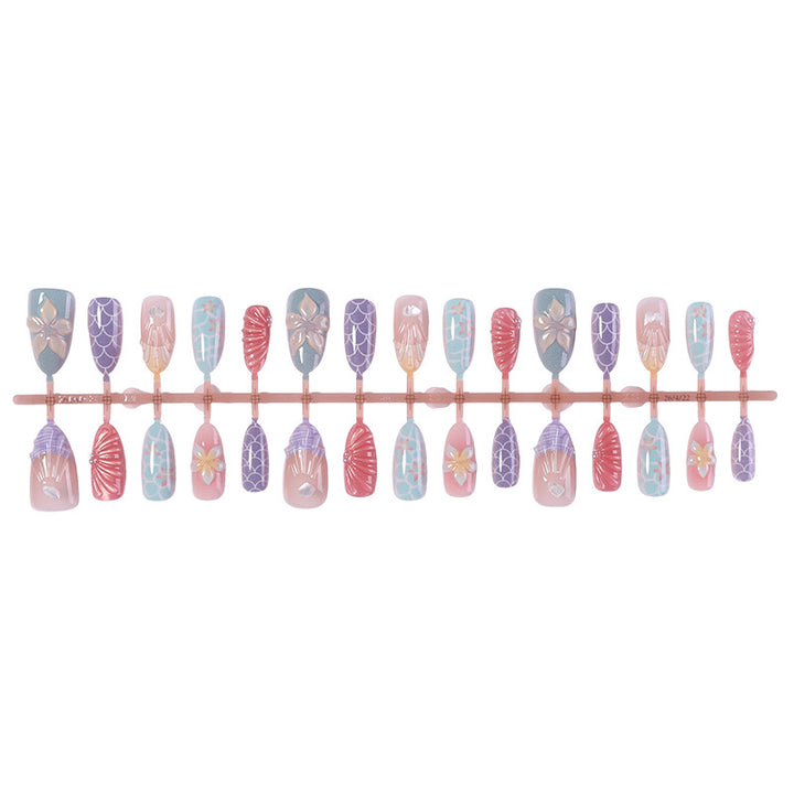 Decorative Press-On Nail Set with Floral and Gem Accents kalsten