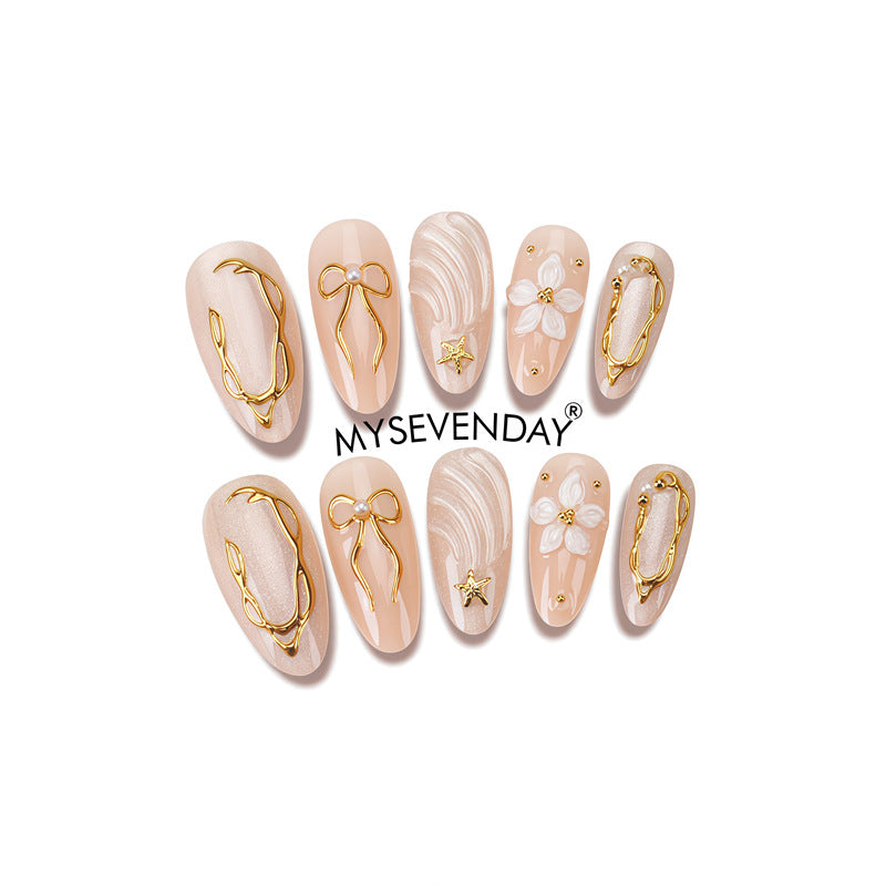 Artistic Press-On Nail Art Set with Decorative Embellishments Kalsten