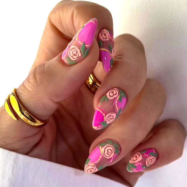 Floral Rose Acrylic Nail Art