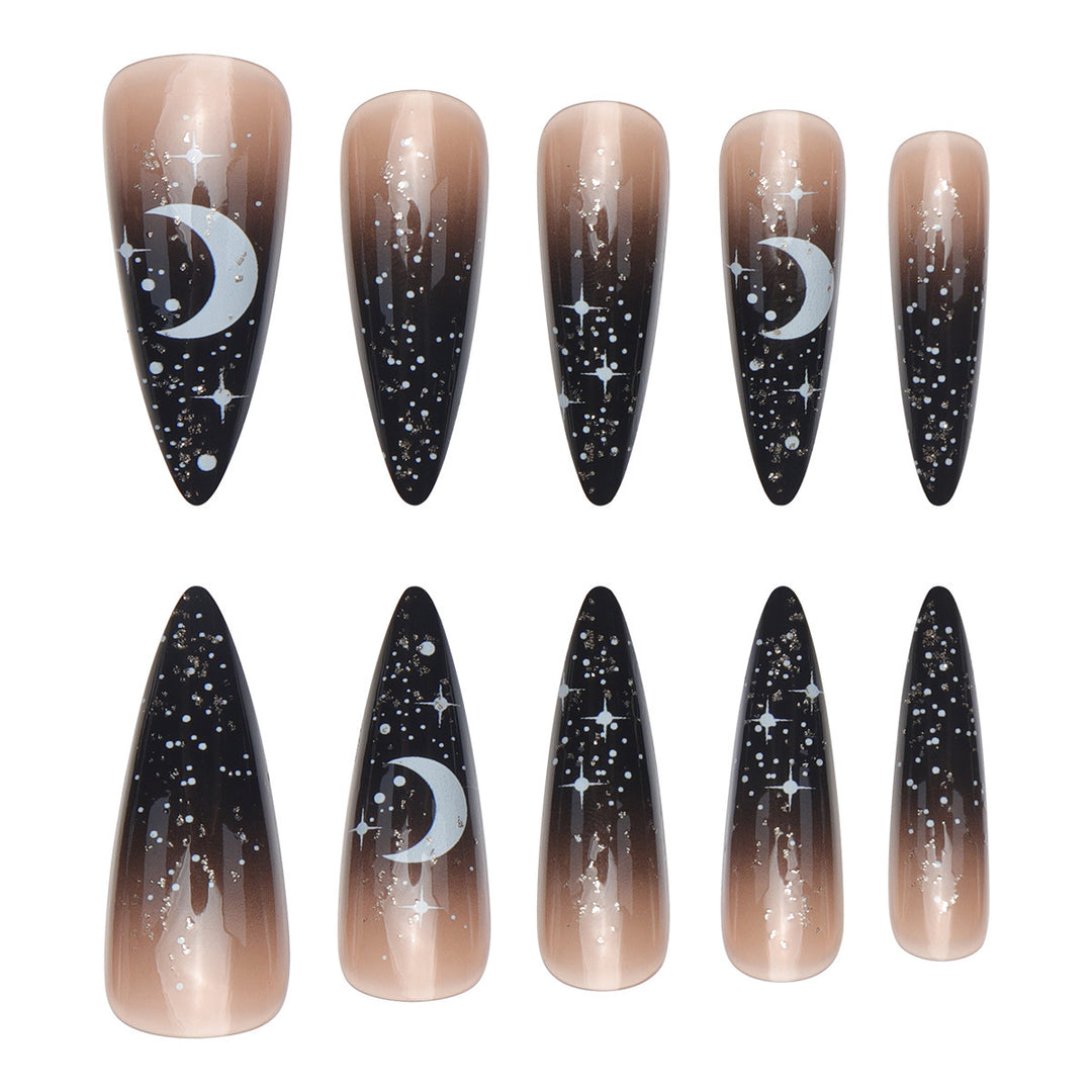 Glamorous Stiletto Press-On Nails with Celestial Design Kalsten