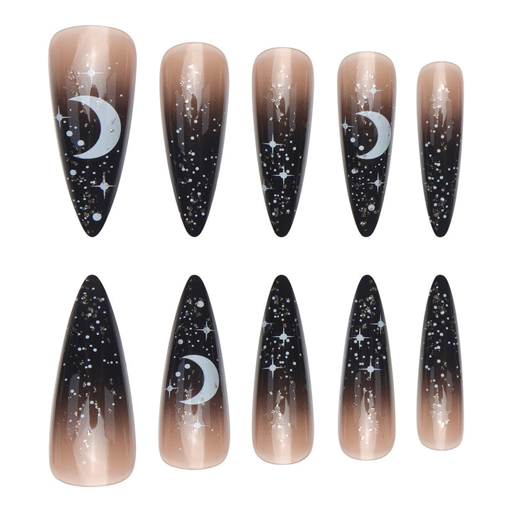 Glamorous Stiletto Press-On Nails with Celestial Design Kalsten