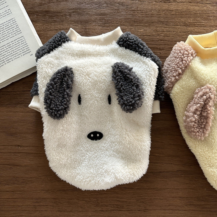Plush Sherpa Dog Sweater with 3D Curly Ears and Embroidered Face