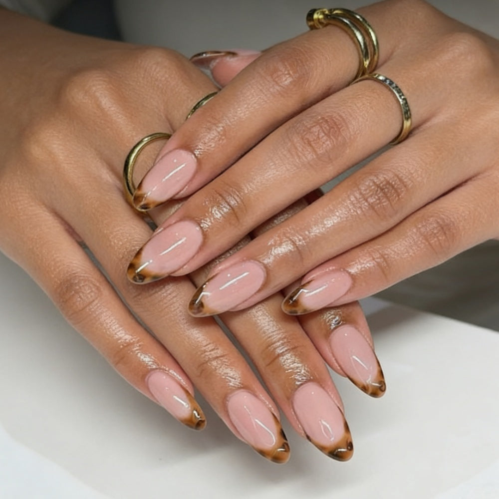 Almond-Shaped Press-On Nails with Elegant Brown Tips Kalsten