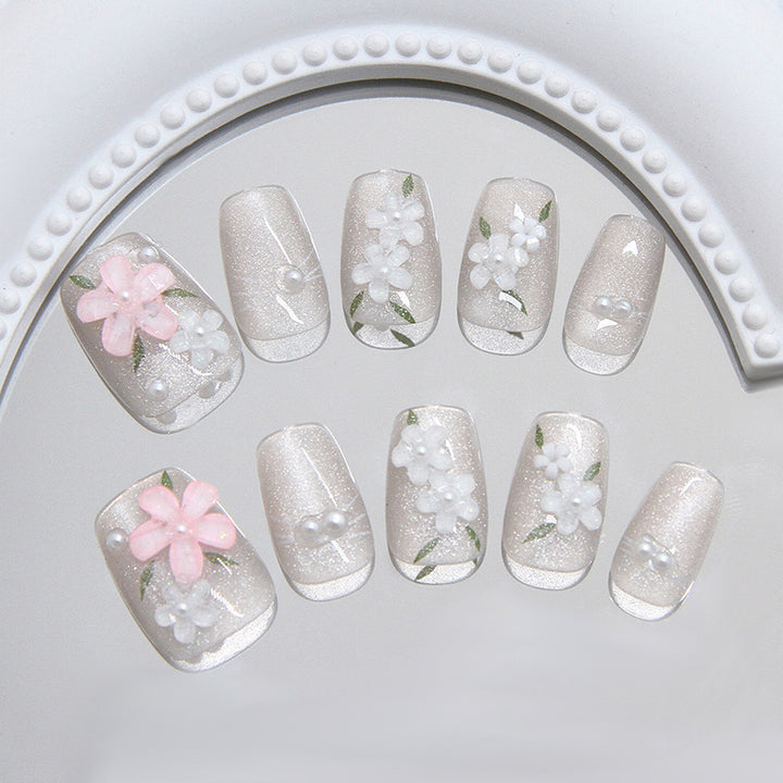 Floral Embellished Press-On Nail Art Kalsten