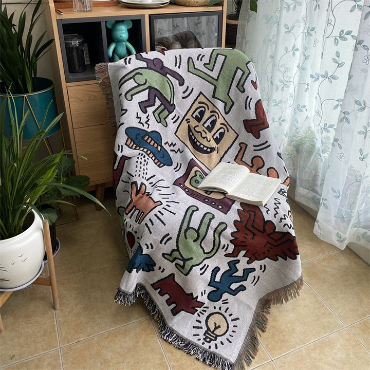 Artistic Fringed Tapestry Blanket