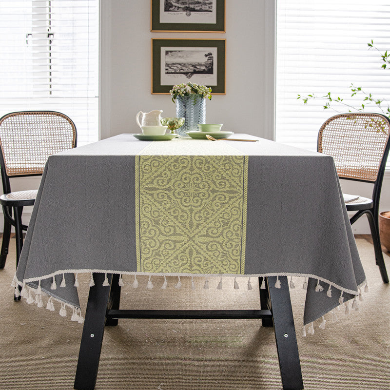 Decorative Tablecloth with Tassel Trim