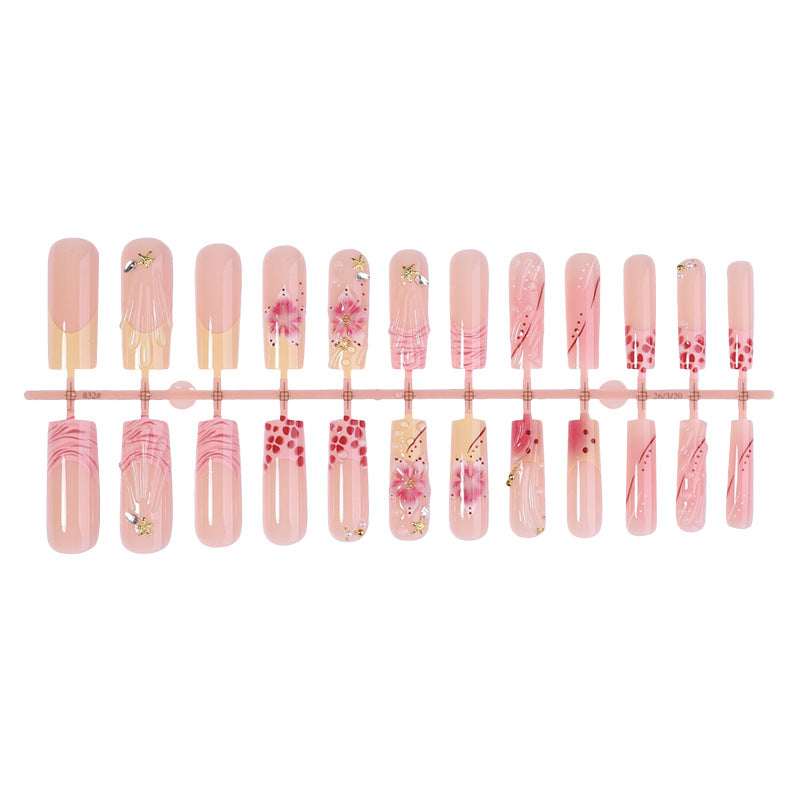 Decorative Press-On Nail Set with Artistic Floral Accents kalsten