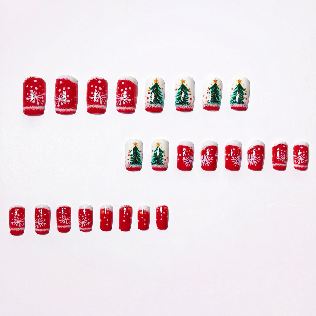 Artificial nails with festive Christmas tree motif Kalsten