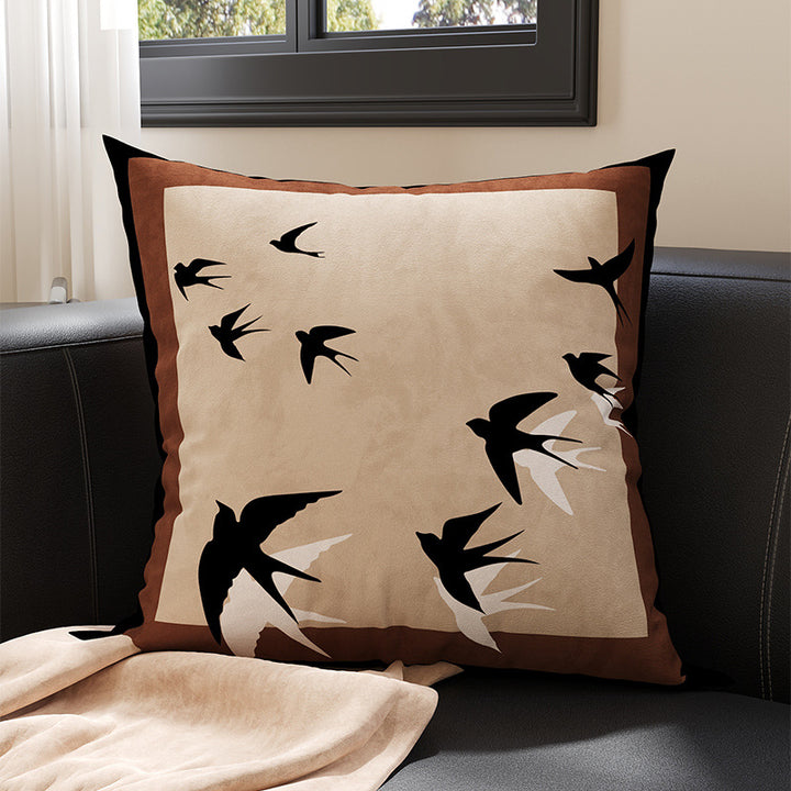 Decorative Square Throw Pillow Cover with Flying Swallow Silhouette Suede-Feel Linen-Blend