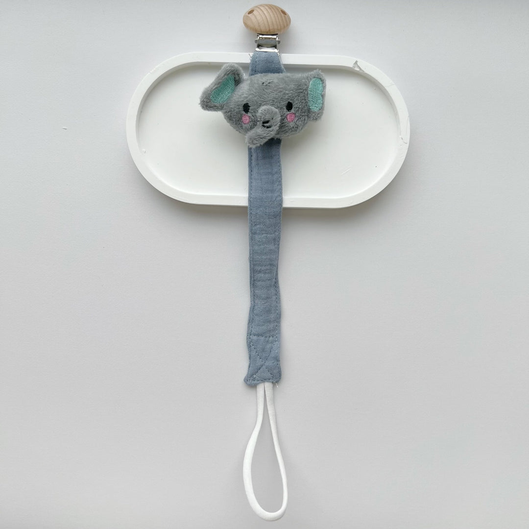 Baby Pacifier Clip with Plush Elephant Head Wooden Safety Clip