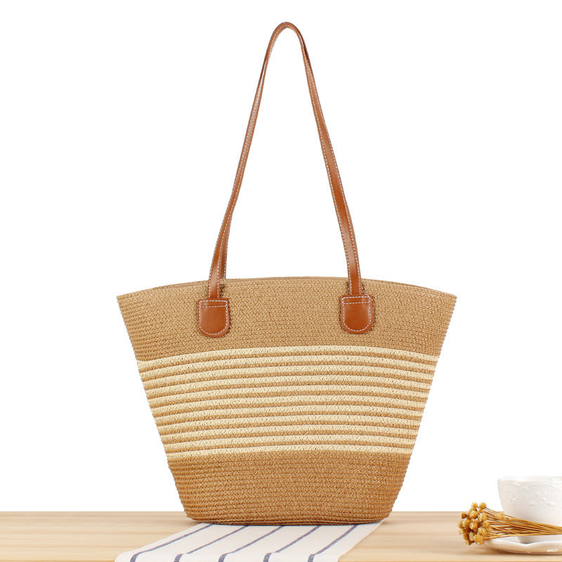 Elegant Straw Bag with Attractive Leather Handles Kalsten