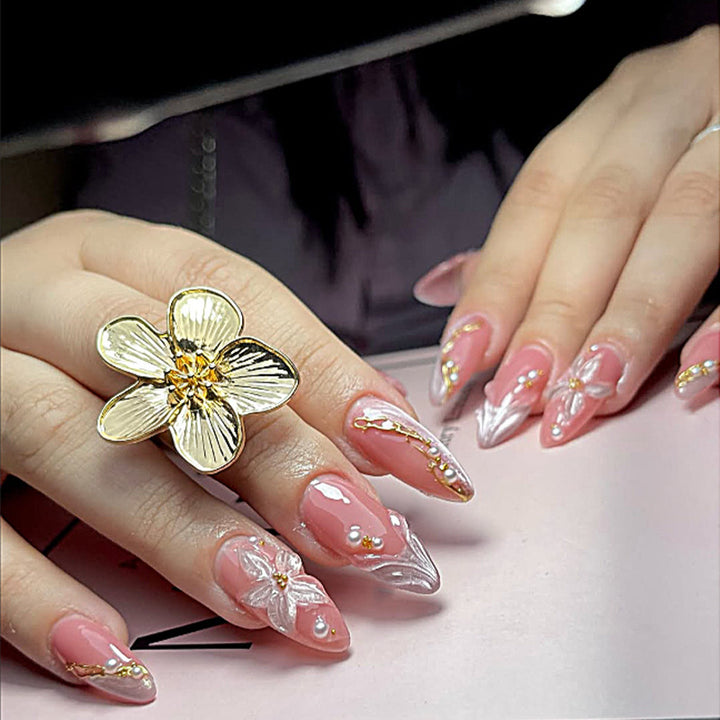 Premium Decorative Press-On Nail Set with Floral and Gem Accents Kalsten