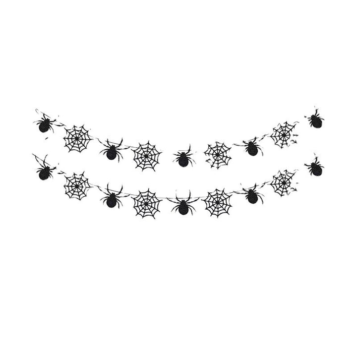 Hanging Halloween garland made of felt with spider and spider web appliqués