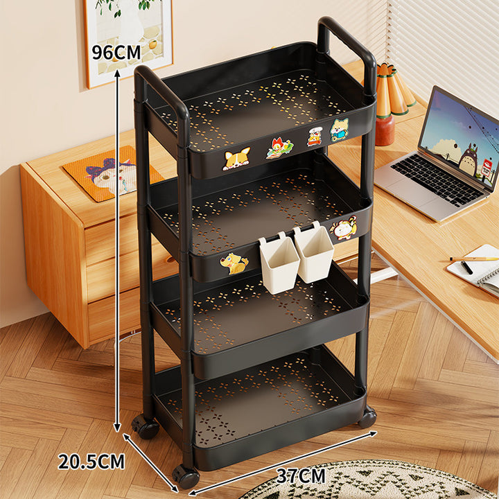 Triple-Tier Rolling Metal Storage Cart with Perforated Trays and Locking Casters